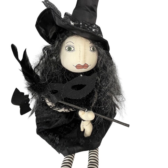 Gothic Witch Halloween Doll Black Lace Masquerade Decor Art Doll‎ 28.5" - Picture 4 of 5